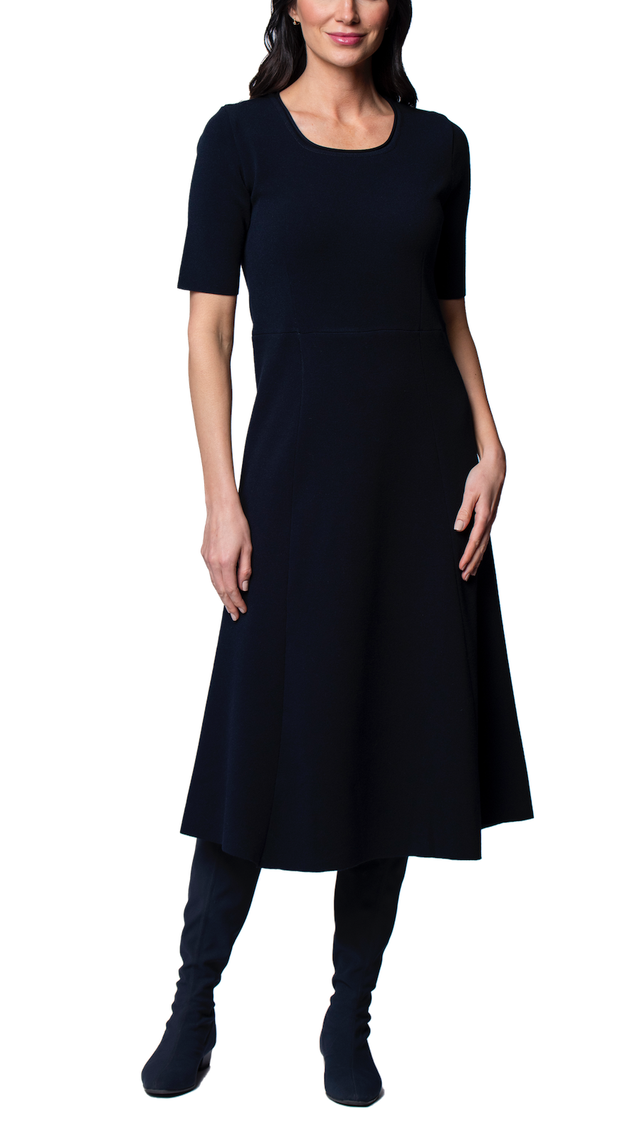 Biana Nora Milano Knit Short Sleeved Fit-And-Flare Midi Dress