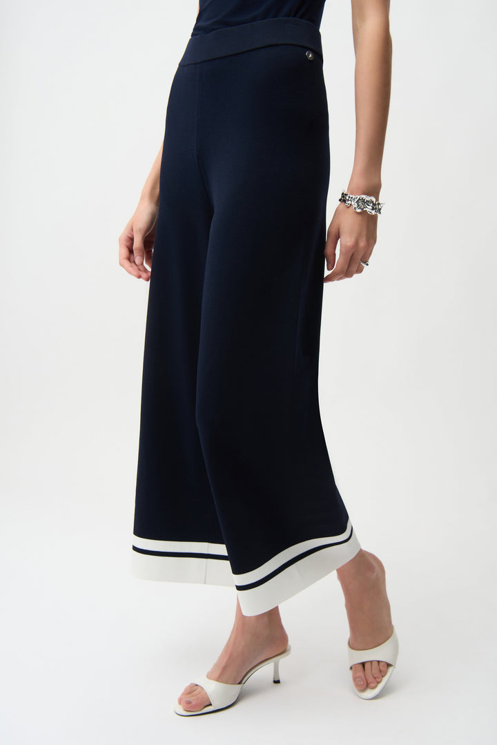 Joseph Ribkoff Culotte Pants With Stripe Detail in Midnight Blue/Vanilla available at Barbara Katz