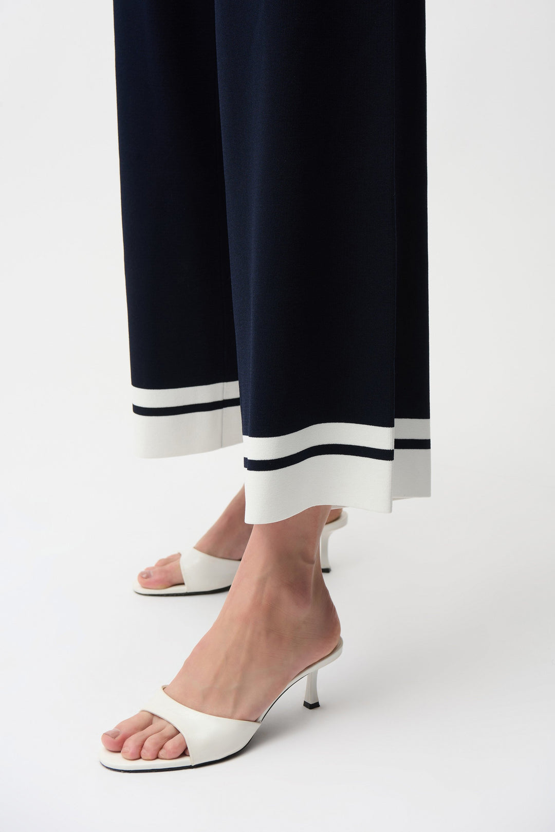 Joseph Ribkoff Culotte Pants With Stripe Detail in Midnight Blue/Vanilla available at Barbara Katz
