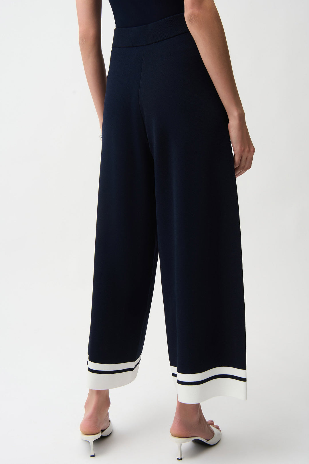 Joseph Ribkoff Culotte Pants With Stripe Detail in Midnight Blue/Vanilla available at Barbara Katz