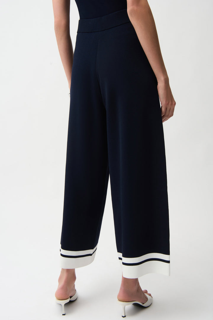 Joseph Ribkoff Culotte Pants With Stripe Detail in Midnight Blue/Vanilla available at Barbara Katz