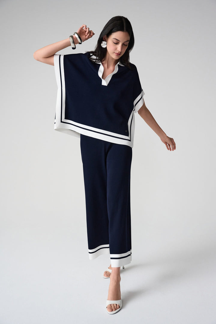 Joseph Ribkoff Culotte Pants With Stripe Detail in Midnight Blue/Vanilla available at Barbara Katz