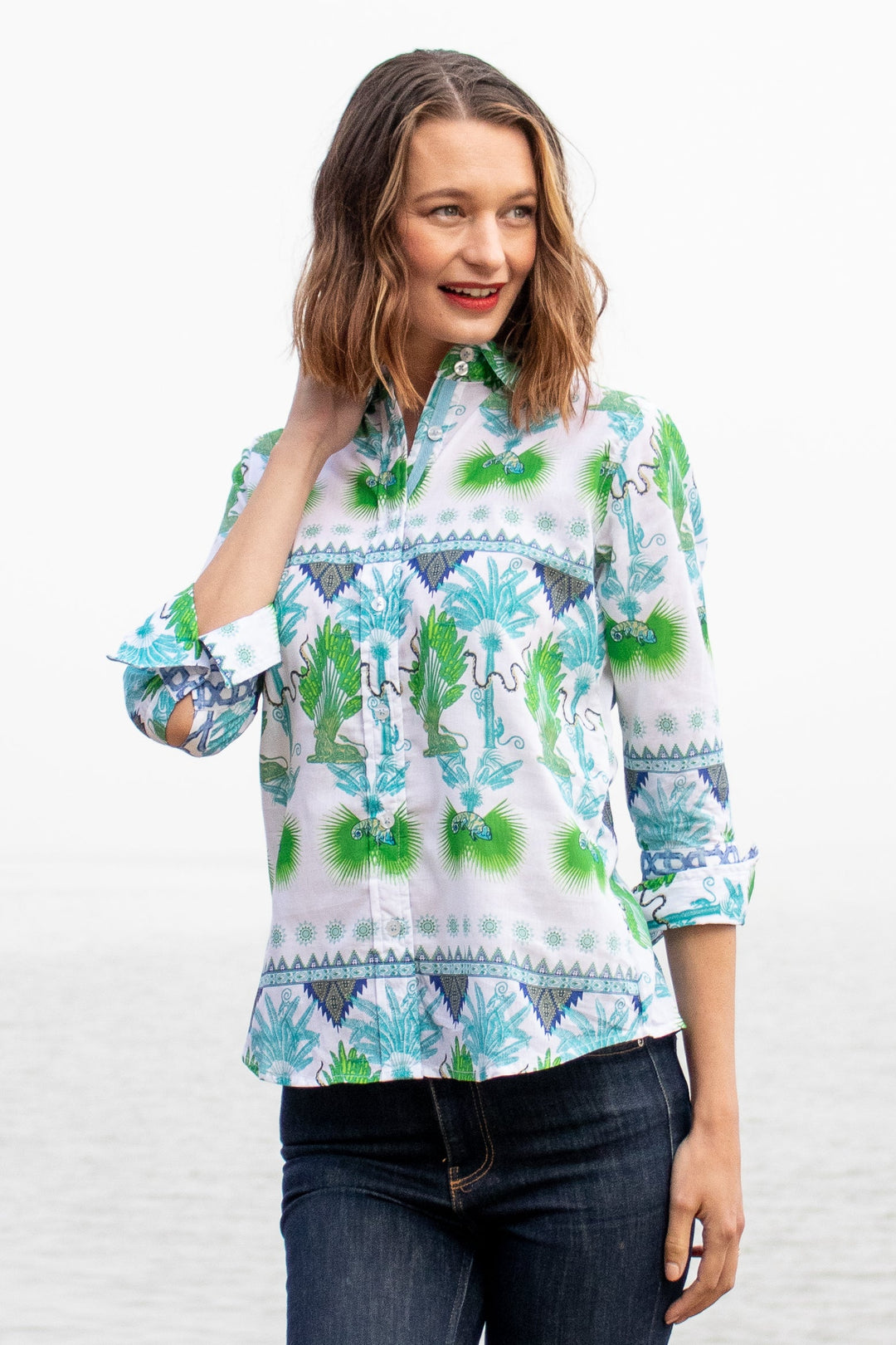 Dizzy-Lizzie Rome Shirt With 3/4 Sleeves - Multi Palm Trees
