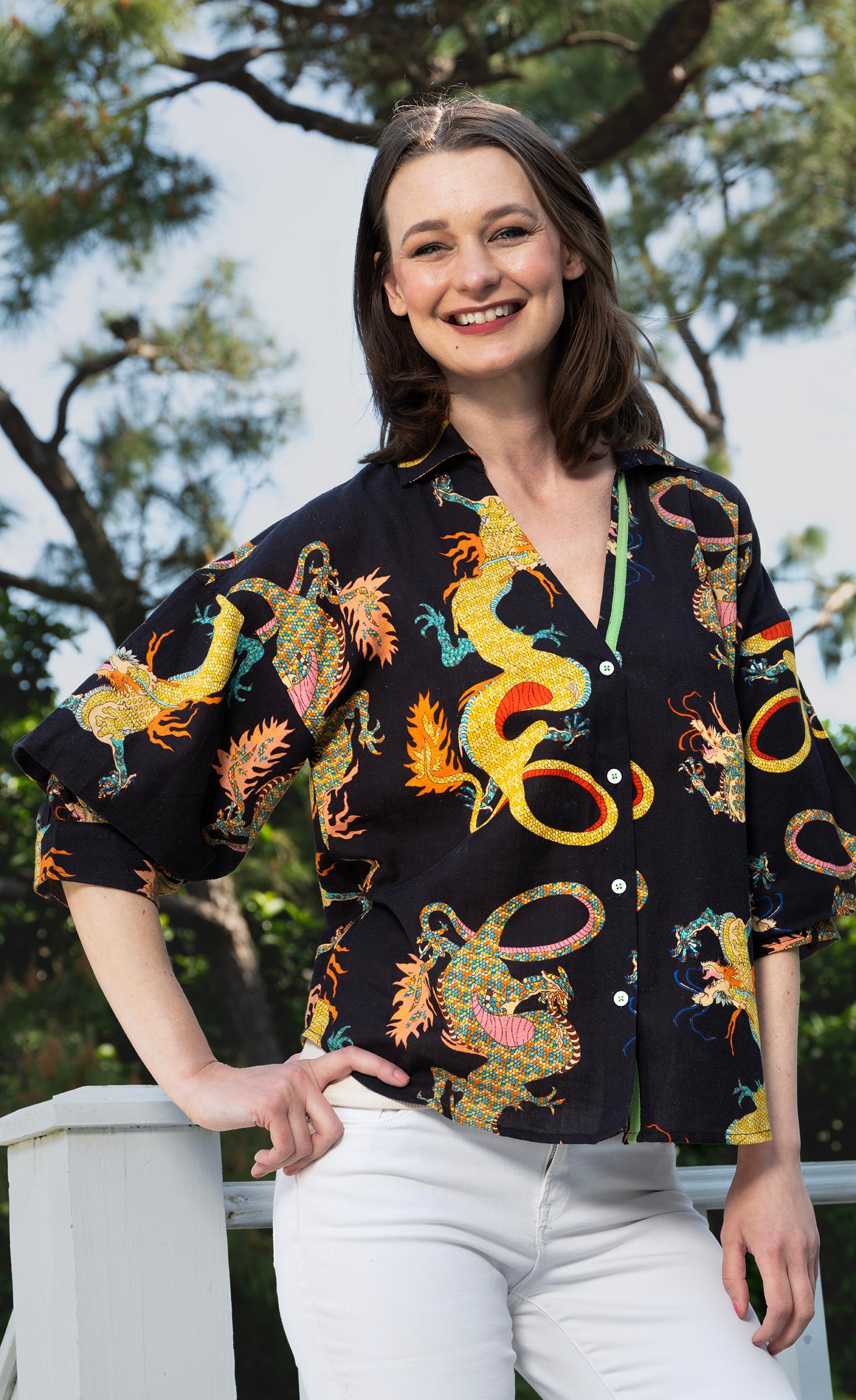 Dizzy-Lizzie Milano Top - Black Dragon Print