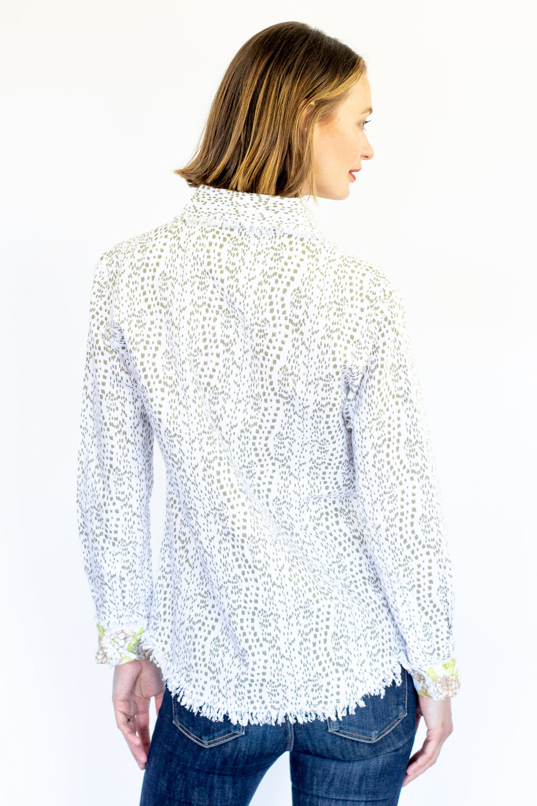 Dizzy-Lizzie Cape Cod Shirt - Green Dots Print available at Barbara Katz
