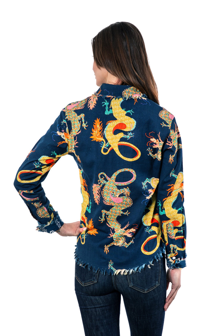 Dizzy-Lizzie Cape Cod Shirt - Navy Dragon Print available at Barbara Katz