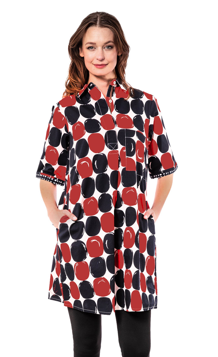 Dizzy-Lizzie Monterey Dress - Red Black Big Dot available at Barbara Katz