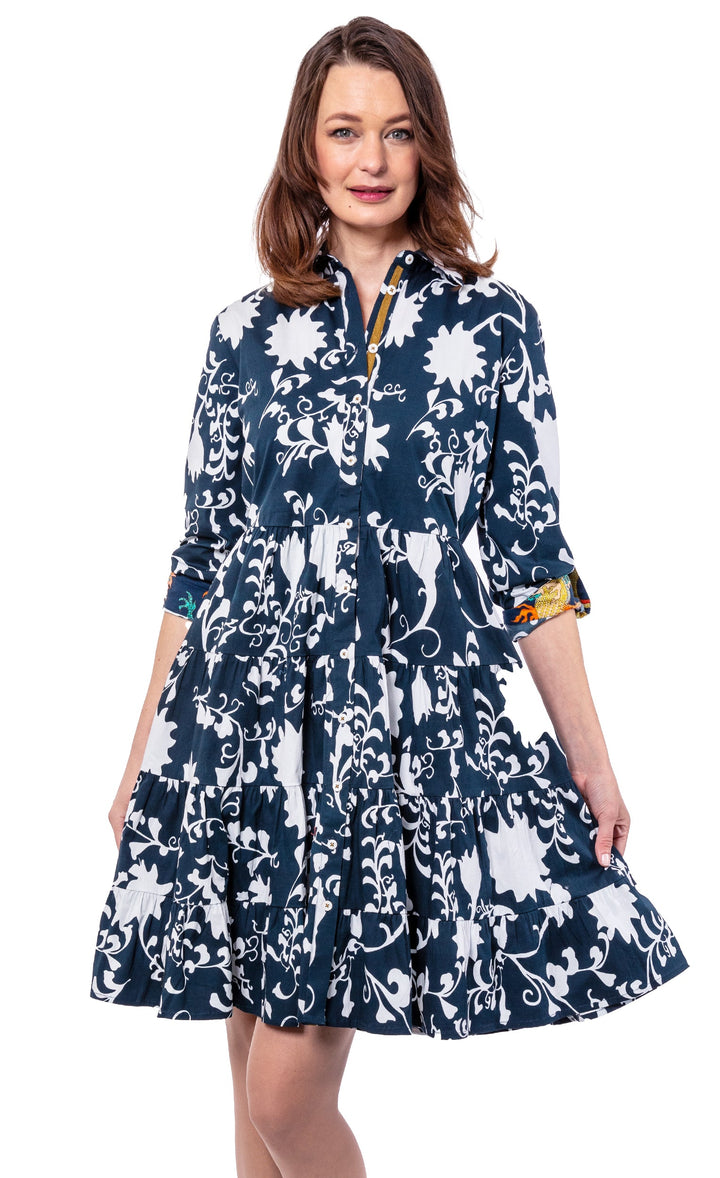 Dizzy-Lizzie Delray Dress - Navy White Silhouette Floral available at Barbara Katz