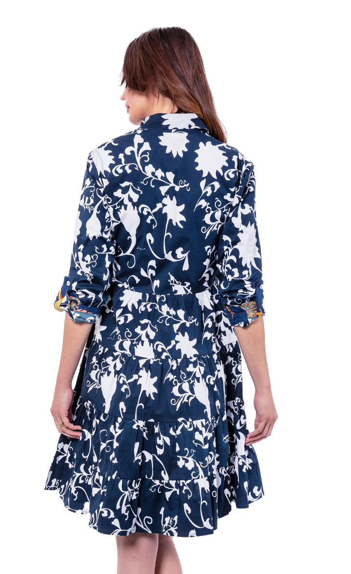Dizzy-Lizzie Delray Dress - Navy White Silhouette Floral available at Barbara Katz