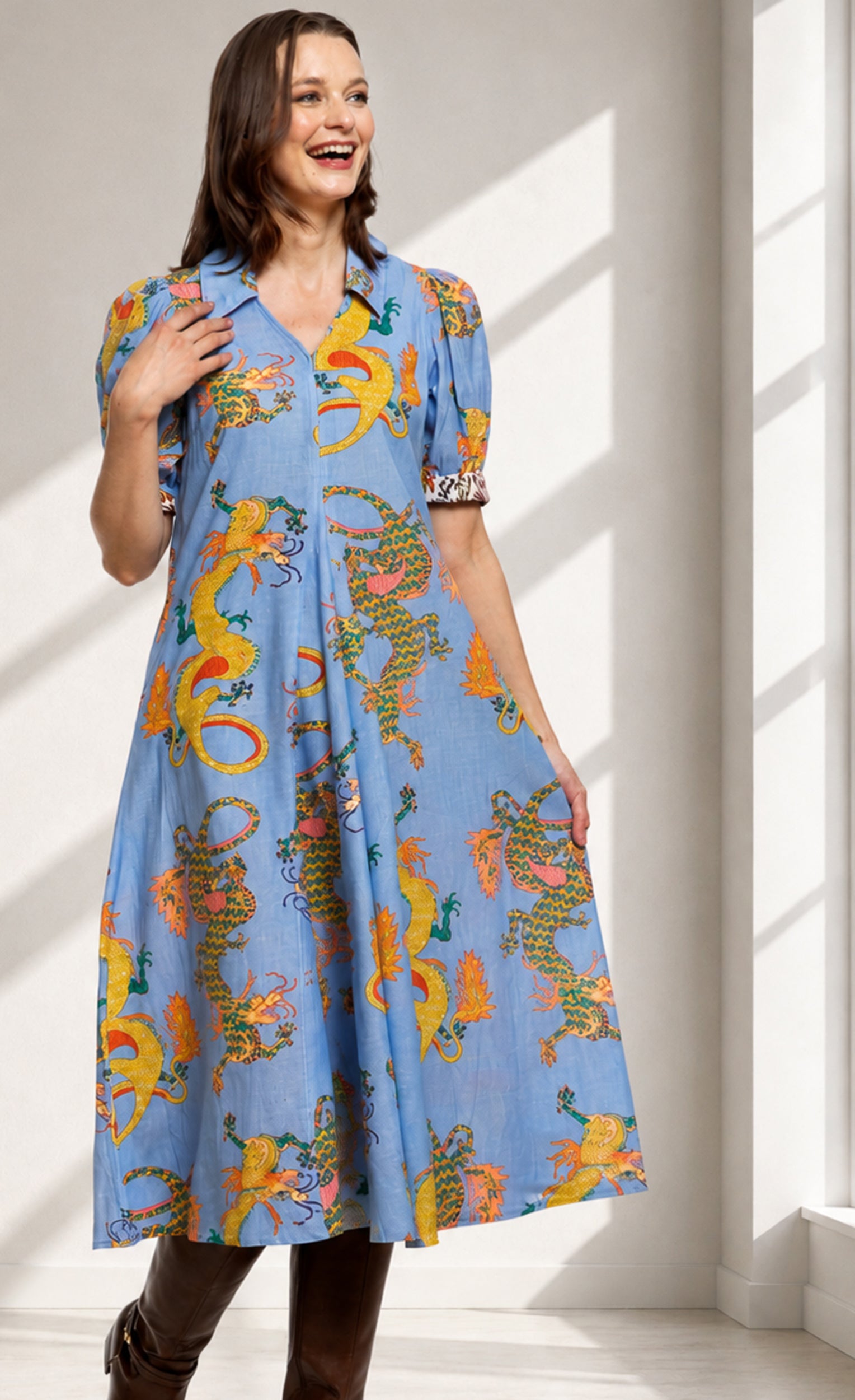 Dizzy-Lizzie Montauk Dress - Blue Dragon Print