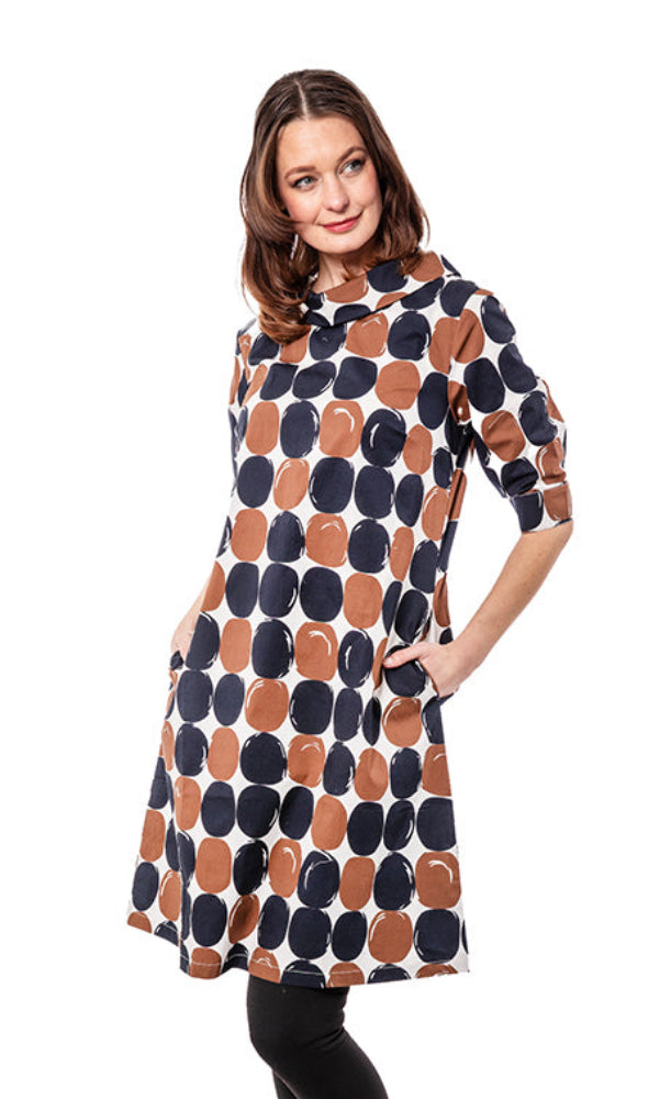 Dizzy-Lizzie Audrey Retro Dress - Chocolate and Black Dots available at Barbara Katz