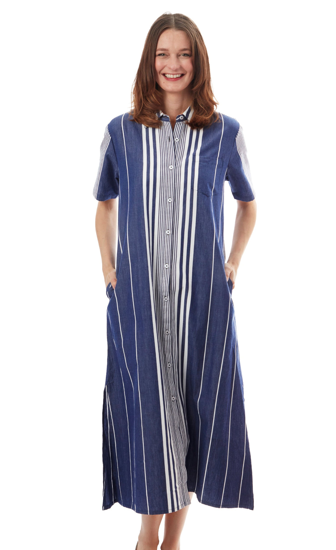 Dizzy-Lizzie Breakers Long Dress - Navy White Stripes available at Barbara Katz