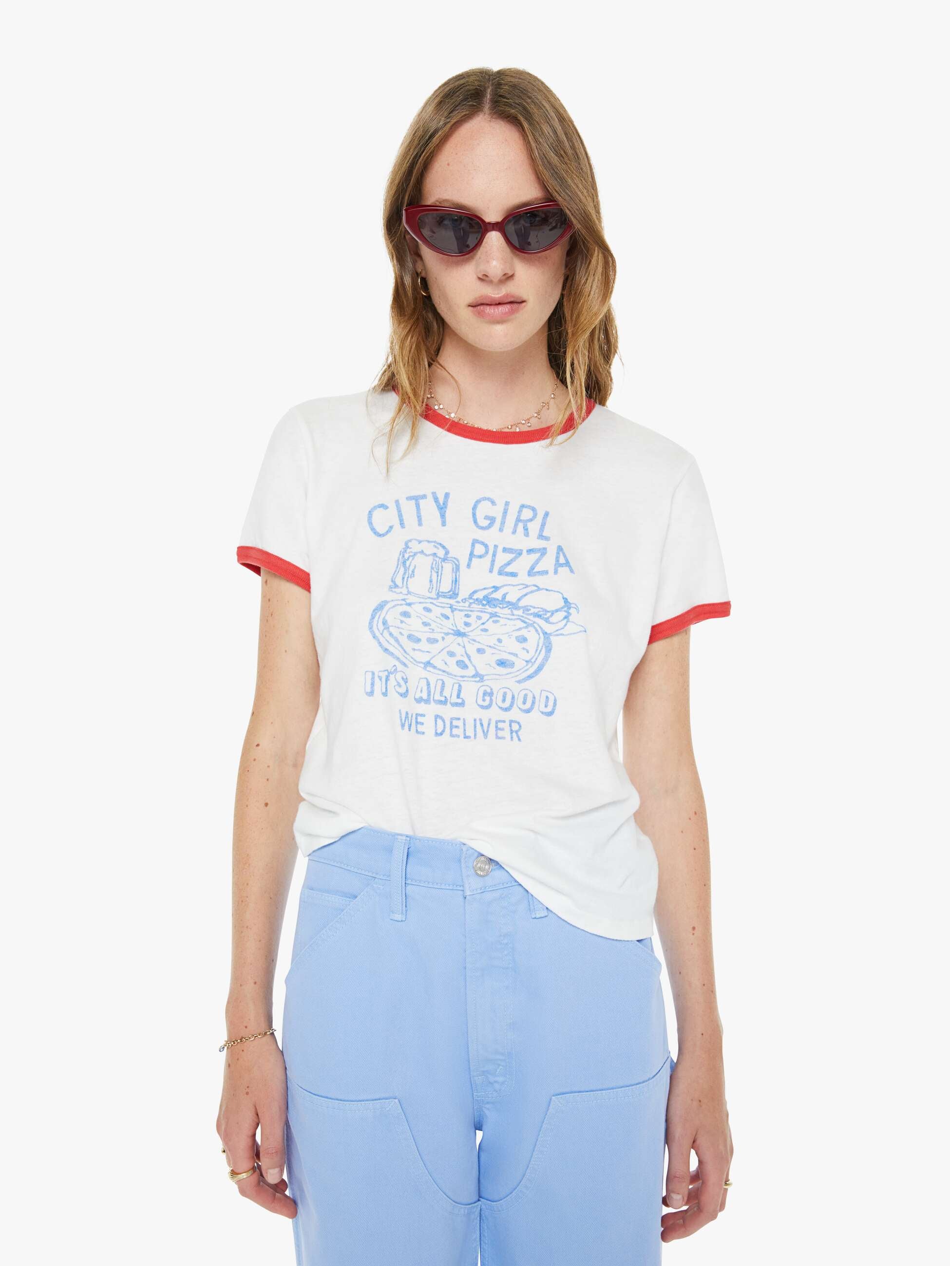 Mother The Lil Goodie Ringer Tee - City Girl Pizza – Barbara Katz