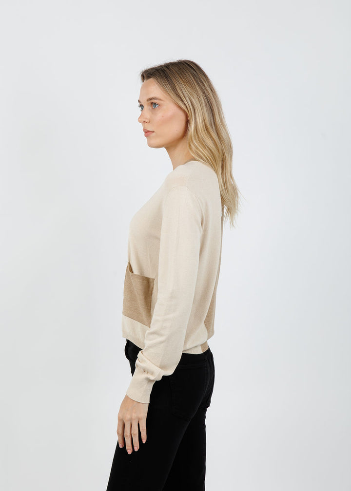 Aldomartins Double Pocket Crew Sweater in Ivory available at Barbara Katz