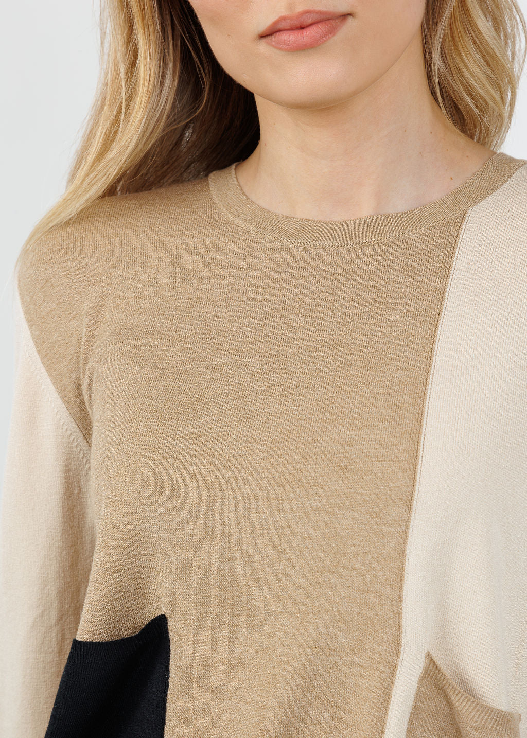 Aldomartins Double Pocket Crew Sweater in Ivory available at Barbara Katz