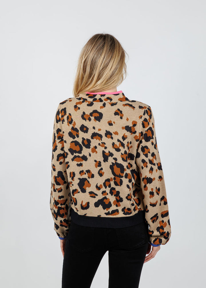 Aldomartins Olimpo Leopard Zip Sweater in Beige available at Barbara Katz