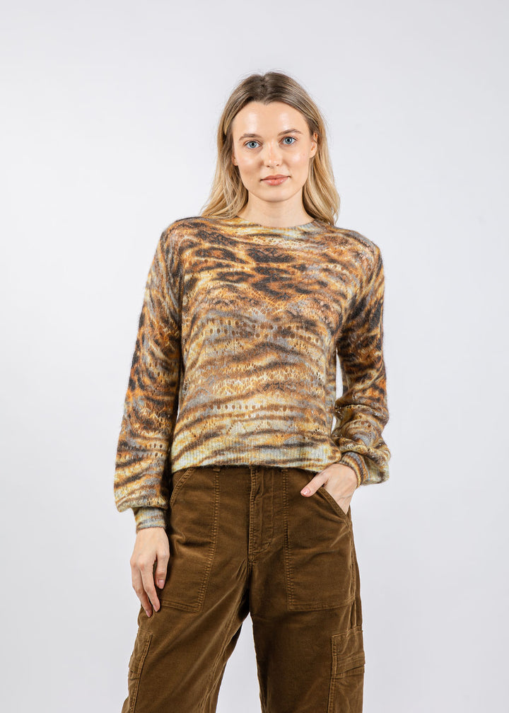 Autumn Cashmere Animal Print Pointelle Crew Sweater in Neutral Combo available at Barbara Katz