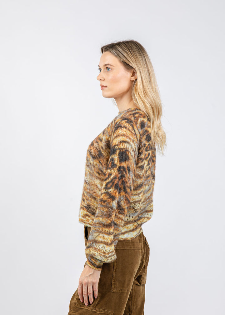 Autumn Cashmere Animal Print Pointelle Crew Sweater in Neutral Combo available at Barbara Katz