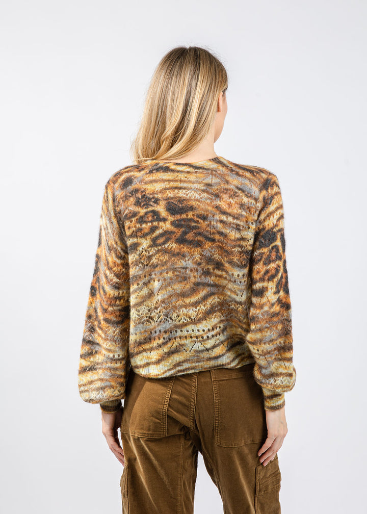 Autumn Cashmere Animal Print Pointelle Crew Sweater in Neutral Combo available at Barbara Katz
