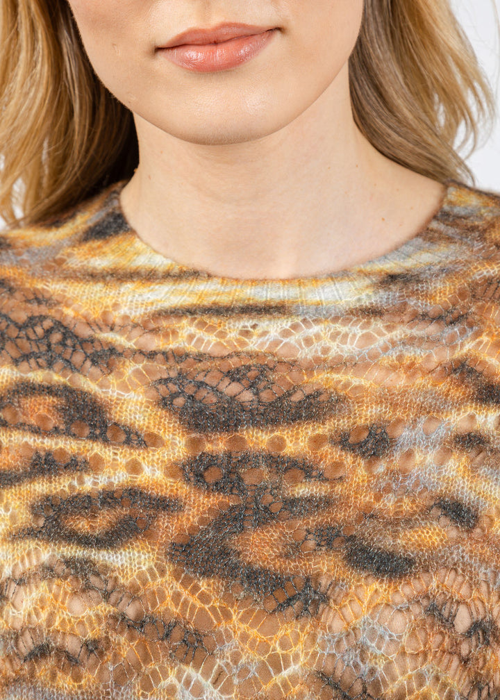 Autumn Cashmere Animal Print Pointelle Crew Sweater in Neutral Combo available at Barbara Katz
