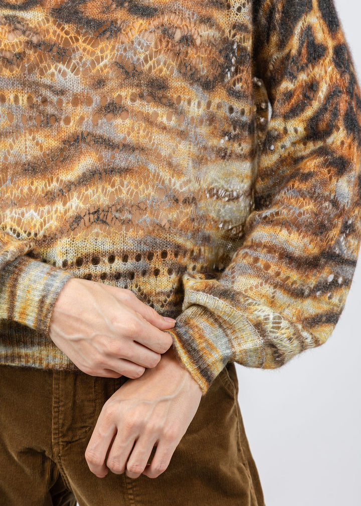 Autumn Cashmere Animal Print Pointelle Crew Sweater in Neutral Combo available at Barbara Katz