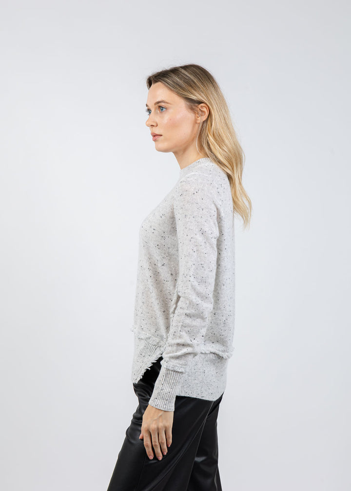 Autumn Cashmere Fringe Crew Sweater With Side Slits in Husky available at Barbara Katz