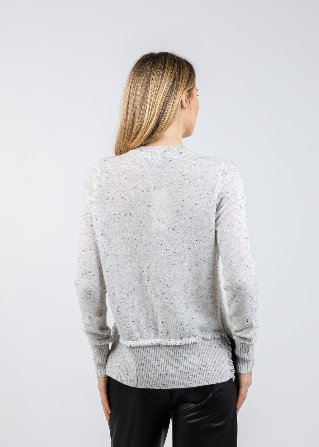 Autumn Cashmere Fringe Crew Sweater With Side Slits in Husky available at Barbara Katz