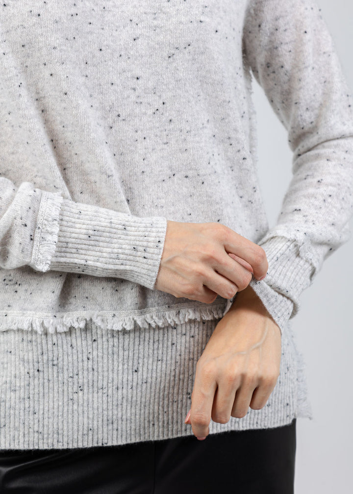 Autumn Cashmere Fringe Crew Sweater With Side Slits in Husky available at Barbara Katz