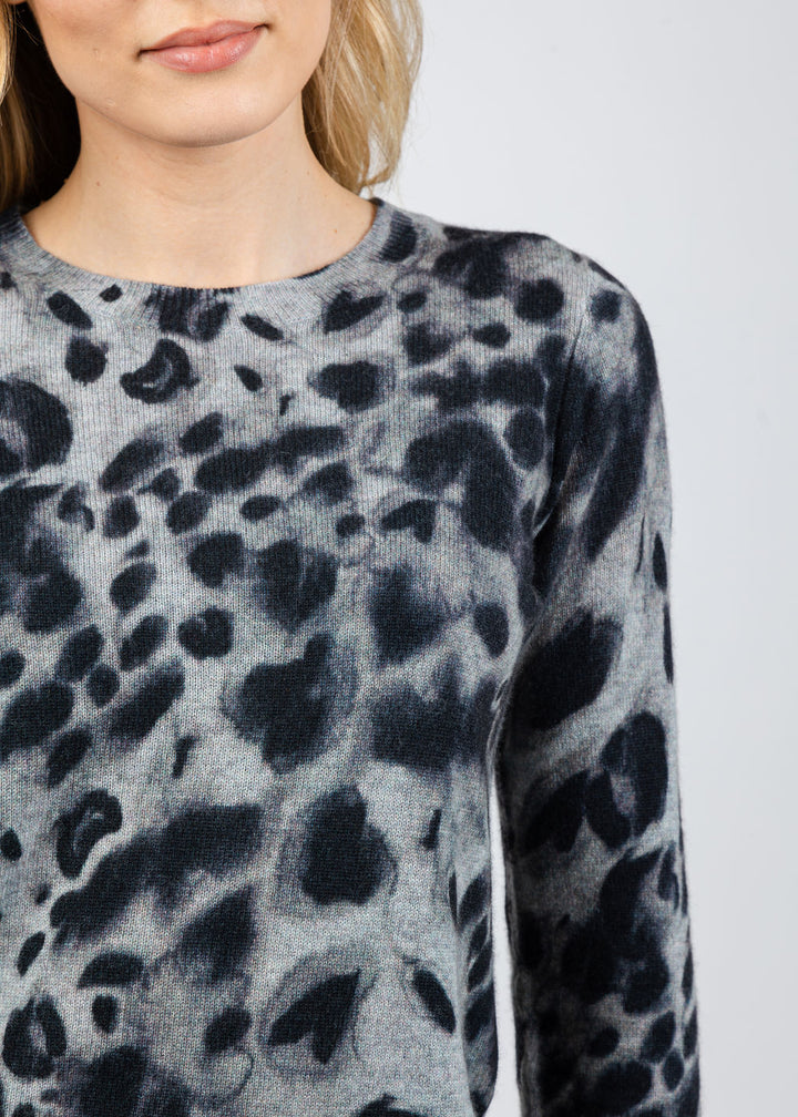 Autumn Cashmere Watercolor Print Cheetah Crew Sweater in Grey Combo available at Barbara Katz