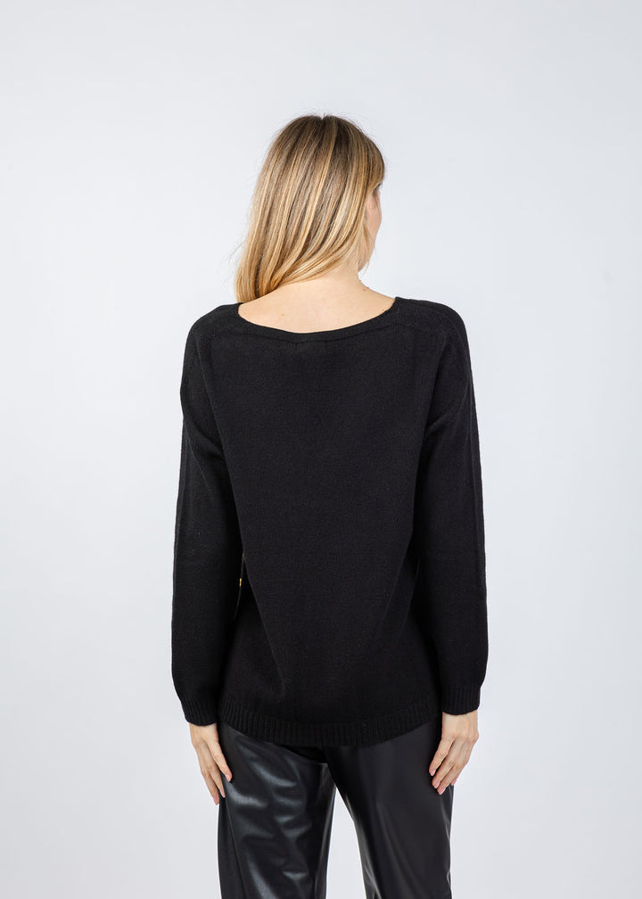 BK Vicky V-Neck Foil Splatter Sweater in Black Gold available at Barbara Katz