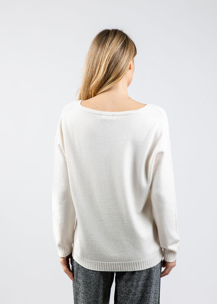 BK Vicky V-Neck Foil Splatter Sweater in White Silver available at Barbara Katz