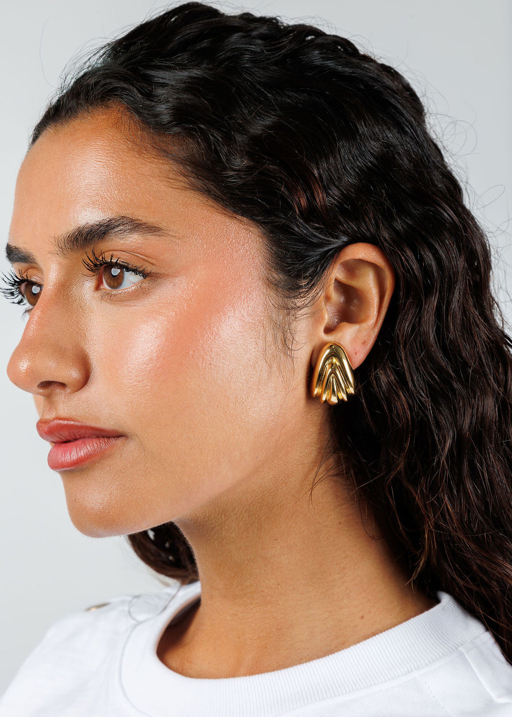 Ben Amun Gold Large Plated Fan Clip Earrings available at Barbara Katz