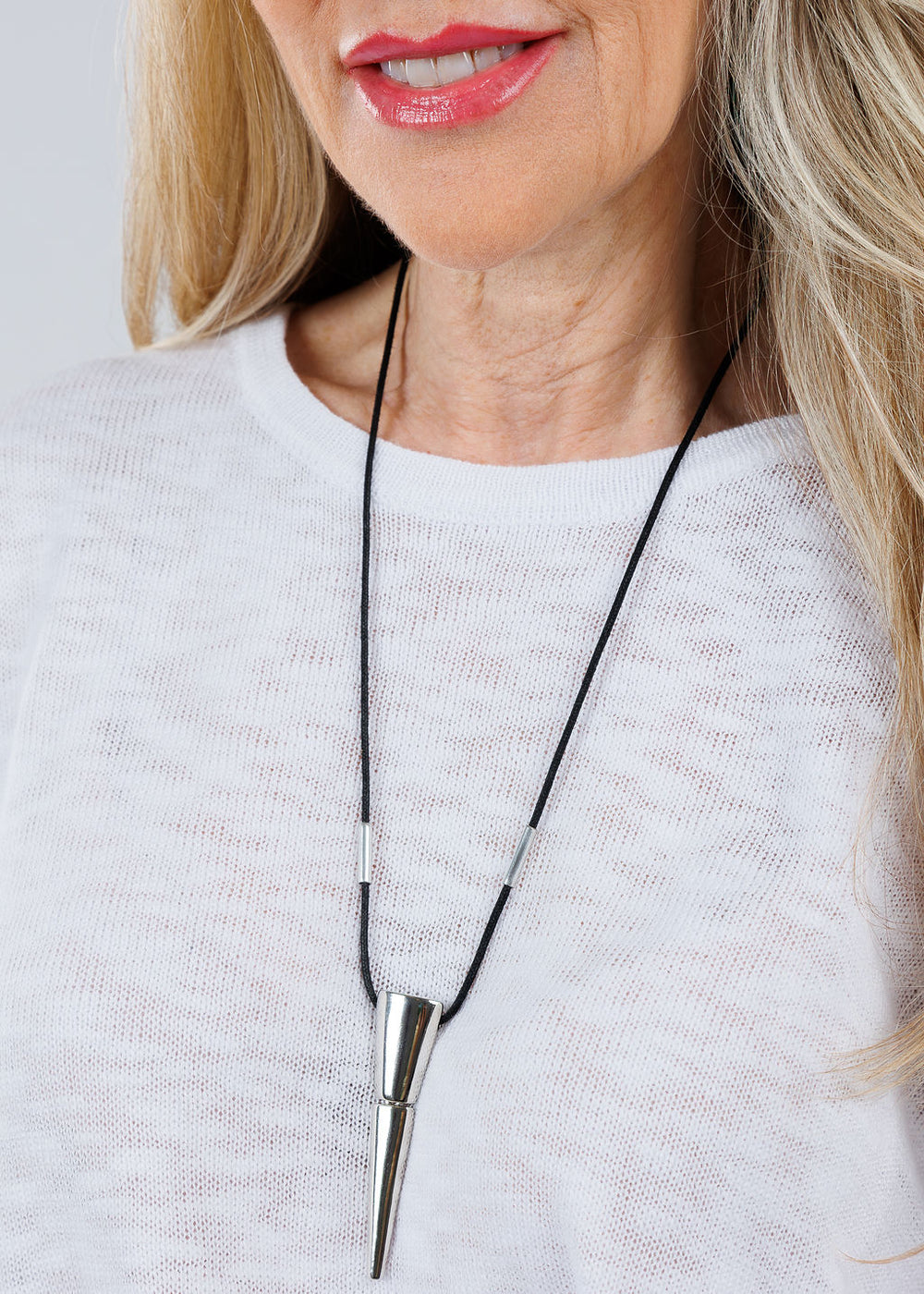 Ben Amun Rosal Cord Necklace With 2-Piece Dripped Triangle Pendant in Silver available at Barbara Katz