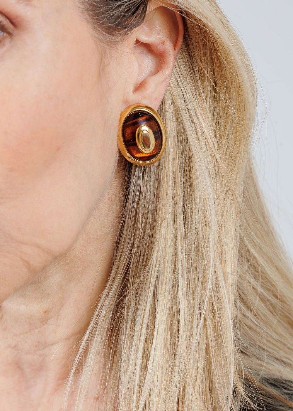 Ben Amun Gold Oval Tortoise Clip Earrings available at Barbara Katz