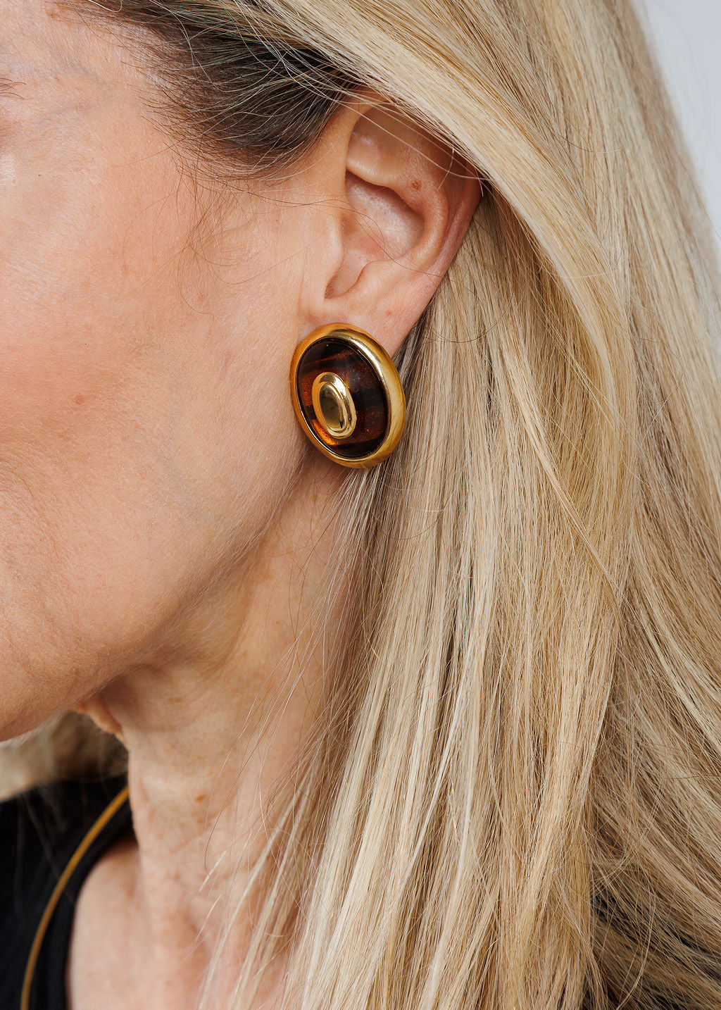 Ben Amun Gold Oval Tortoise Clip Earrings available at Barbara Katz