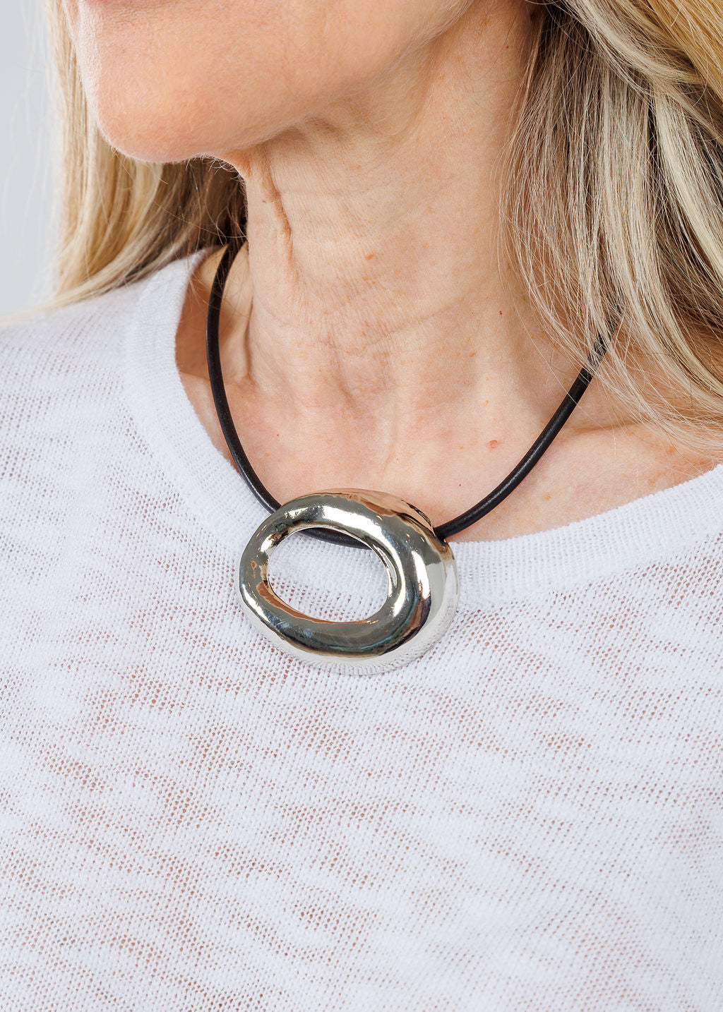 Ben Amun Black Cord Necklace With Silver Open Pendant available at Barbara Katz