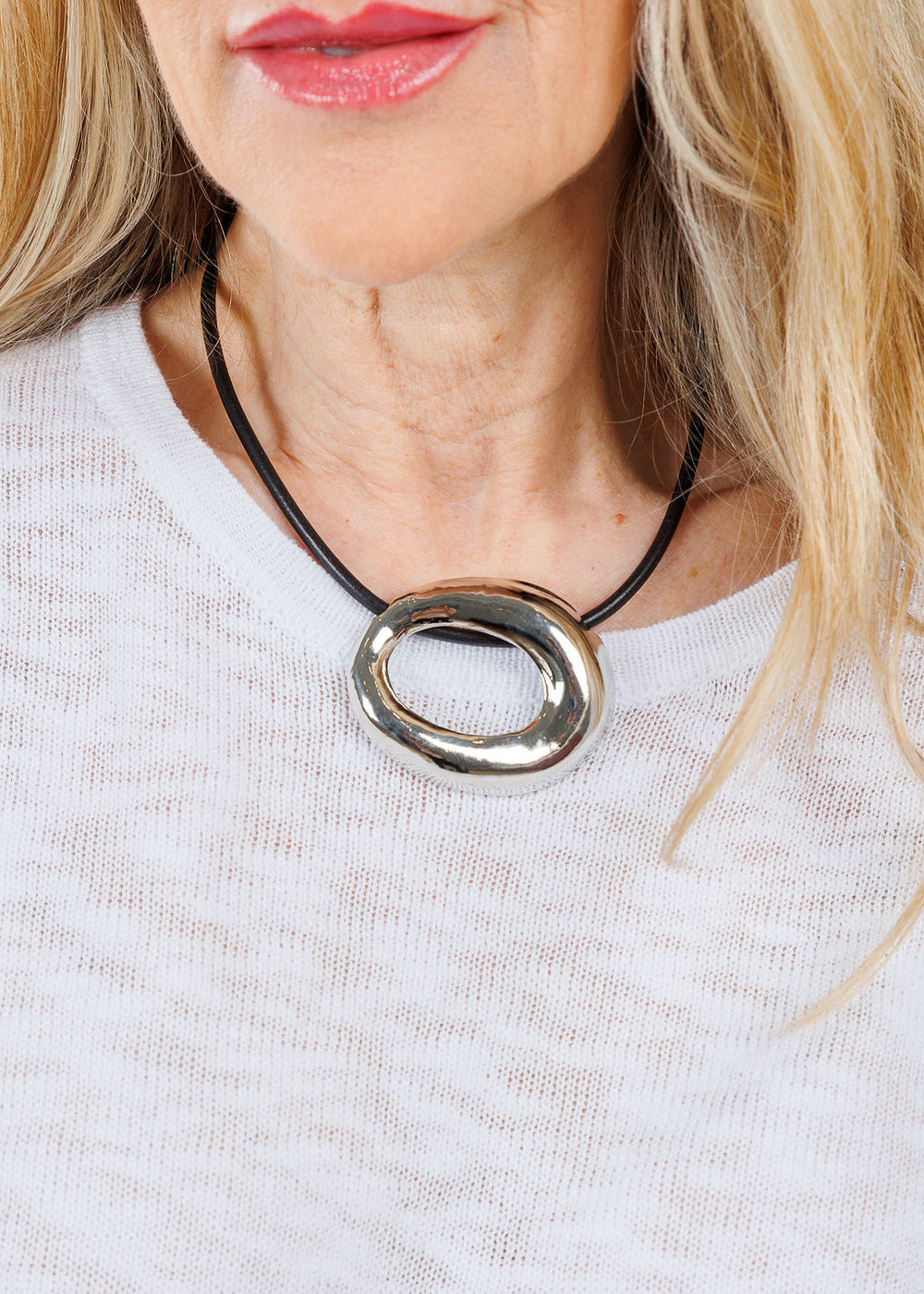 Ben Amun Black Cord Necklace With Silver Open Pendant available at Barbara Katz