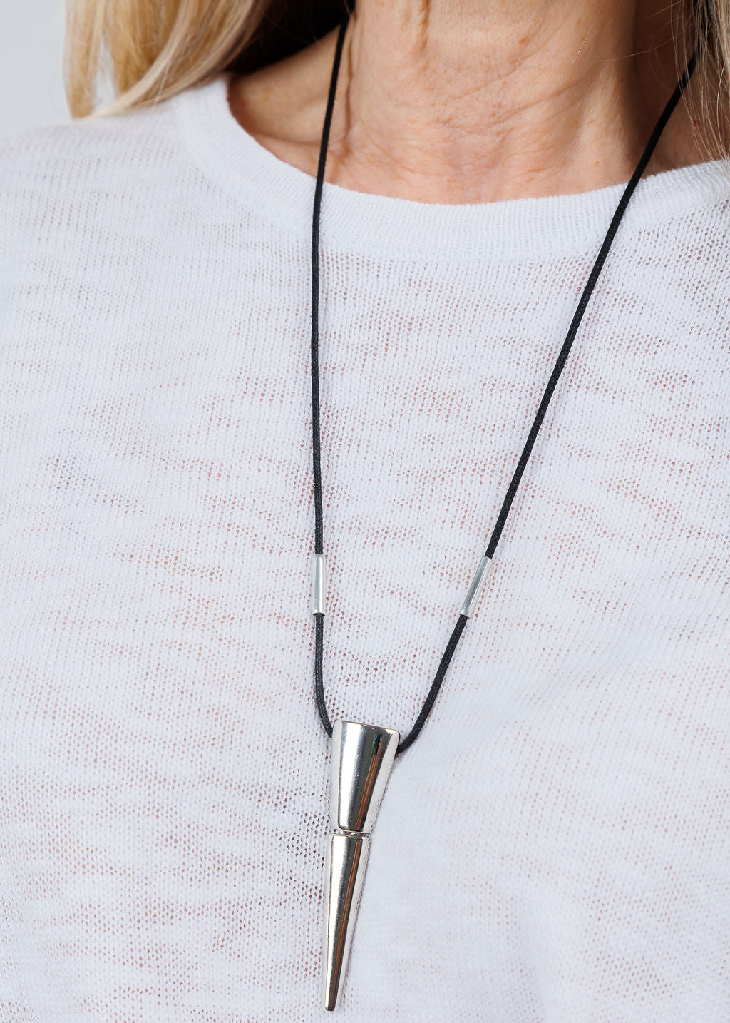 Ben Amun Rosal Cord Necklace With 2-Piece Dripped Triangle Pendant in Silver available at Barbara Katz
