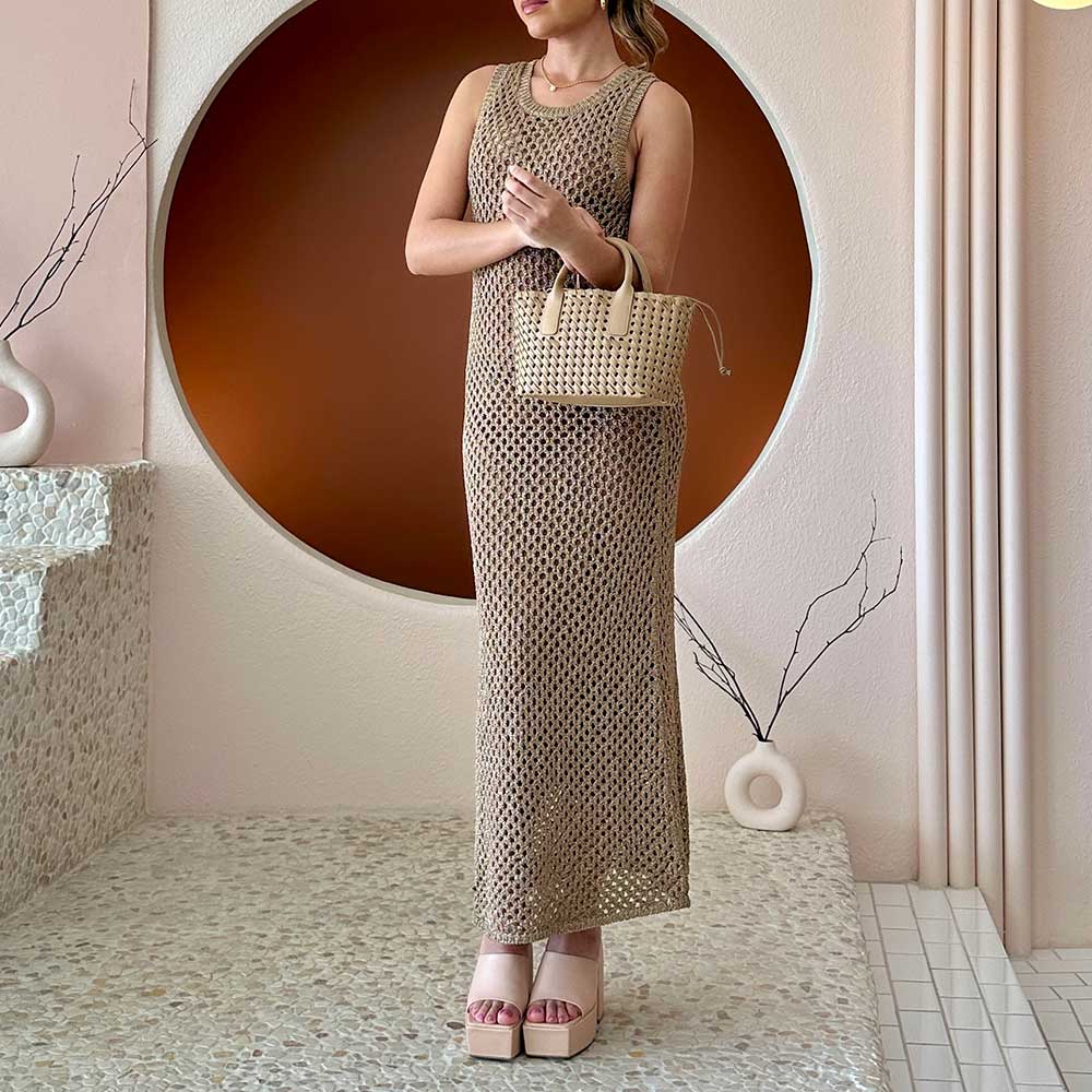 Melie Bianco Chloe Mini Woven Handbag - Tan