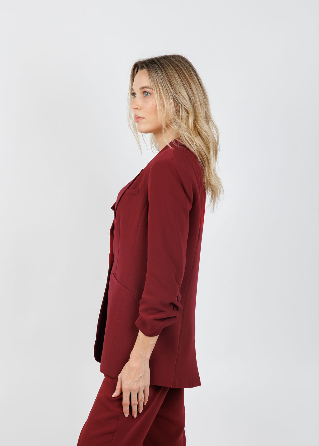 Cinq a Sept Khloe Crepe Blazer in Wineberry available at Barbara Katz