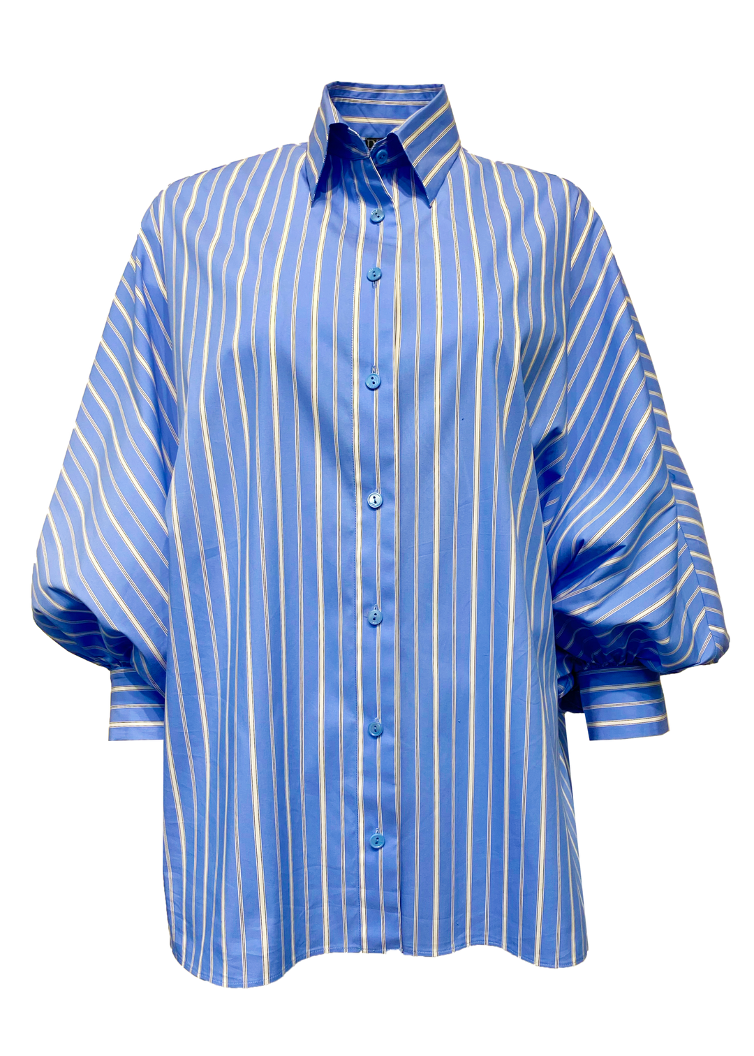 Diomi Oxford Blouse With Blouson Sleeve - Blue/White Stripe available at Barbara Katz