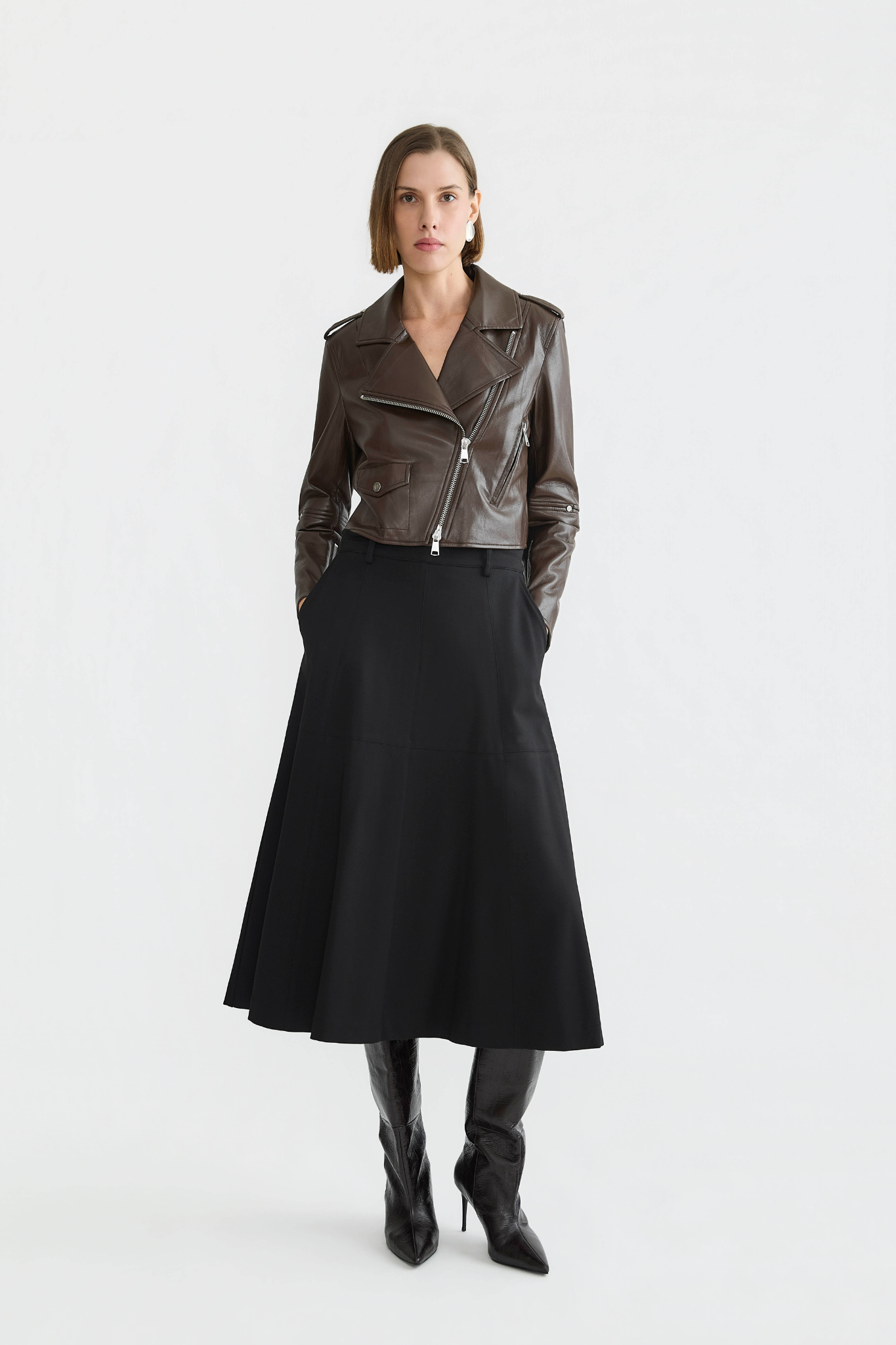 Adroit Atelier Delphine Multi-Panel Ponte Flared Skirt - Black