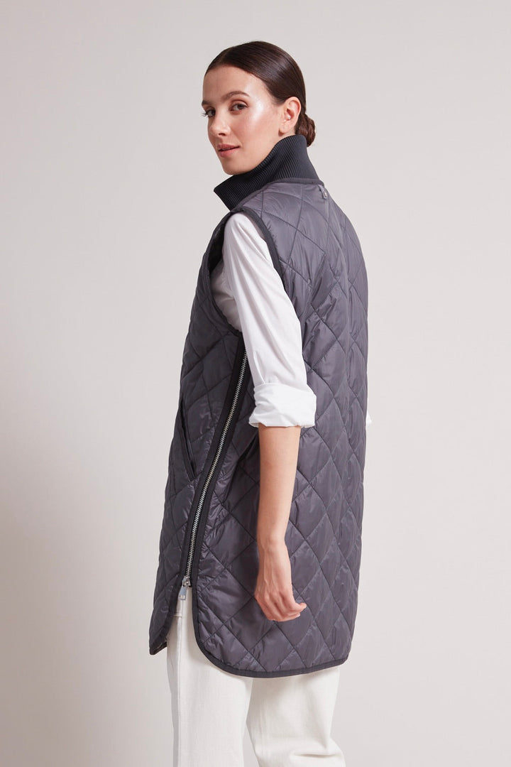 Adroit Atelier Destiny Sleeveless Quilted Vest in Anthracite available at Barbara Katz