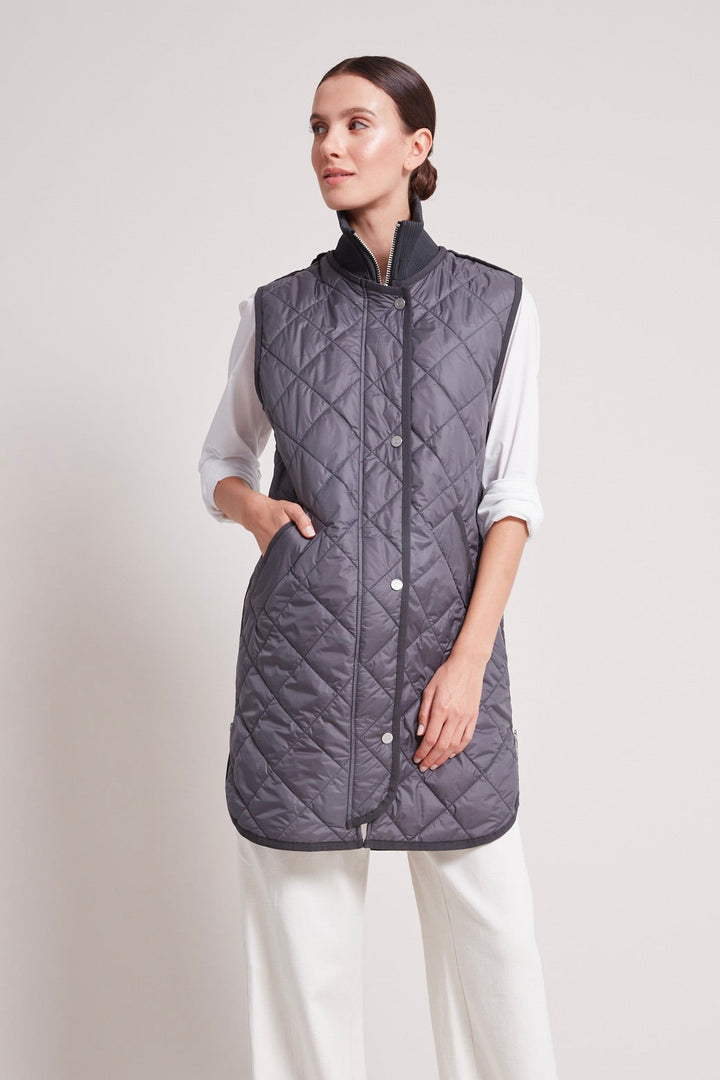 Adroit Atelier Destiny Sleeveless Quilted Vest in Anthracite available at Barbara Katz