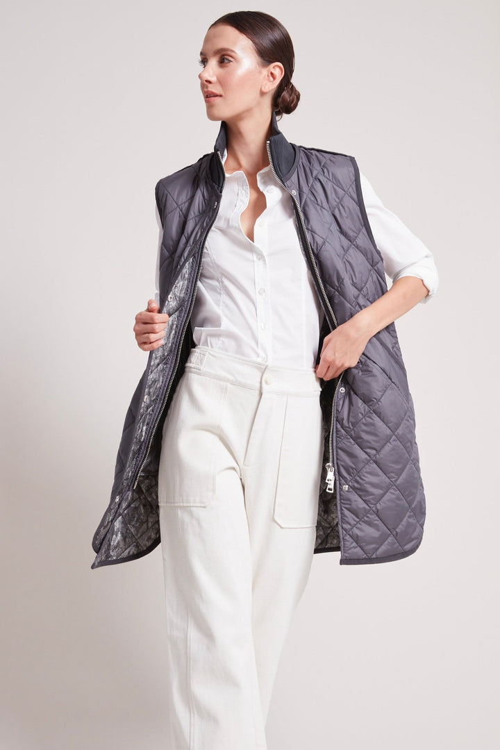 Adroit Atelier Destiny Sleeveless Quilted Vest in Anthracite available at Barbara Katz