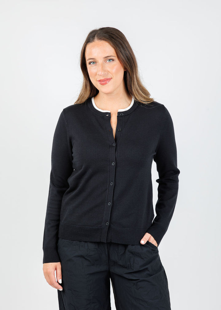 Elliott Lauren Double Layer Cardigan in Black available at Barbara Katz