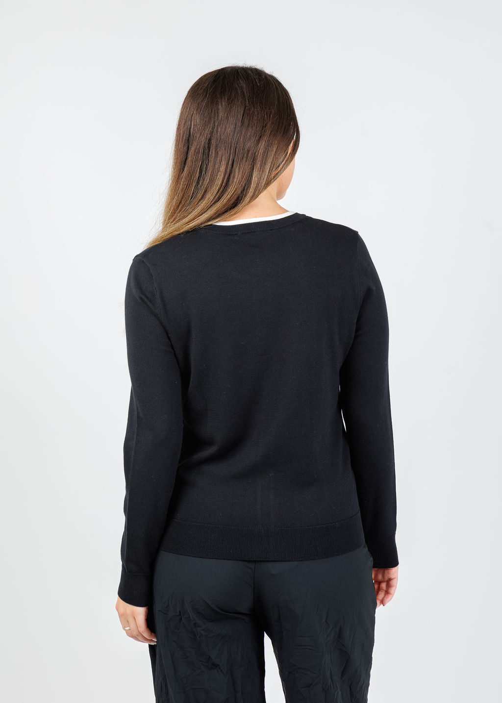 Elliott Lauren Double Layer Cardigan in Black available at Barbara Katz