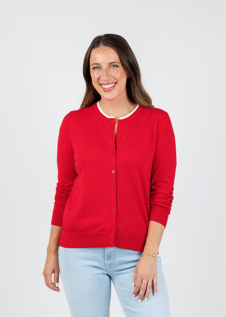 Elliott Lauren Double Layer Cardigan in Lipstick Red available at Barbara Katz