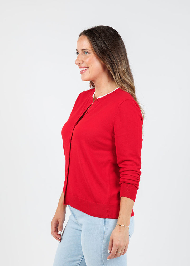 Elliott Lauren Double Layer Cardigan in Lipstick available at Barbara Katz