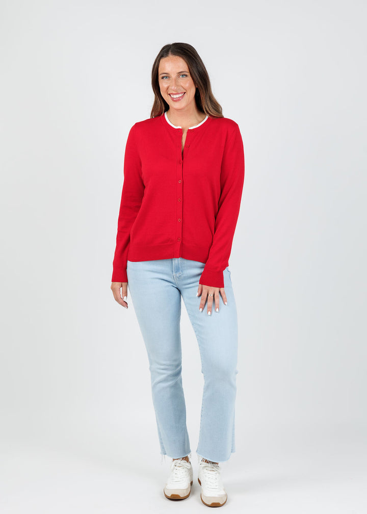 Elliott Lauren Double Layer Cardigan in Lipstick available at Barbara Katz